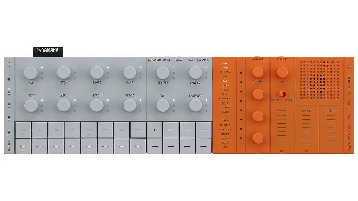 Yamaha SEQTRAK ORANGEの上面写真。グレーとオレンジのパネル(画像提供: ヤマハ株式会社)